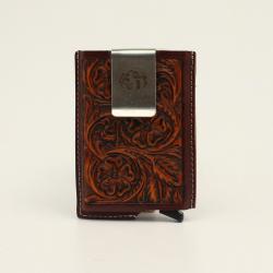 3D Floral Tooled Smart Wallet - Brown