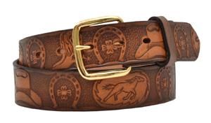3D 1-1/4" Embossed Horseshoe Belt - Brown