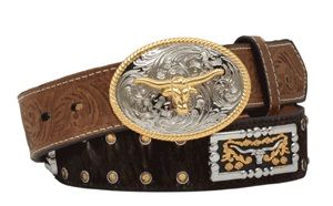 3D Boys 1-1/4" Brindle Hair Distressed Belt - Brown