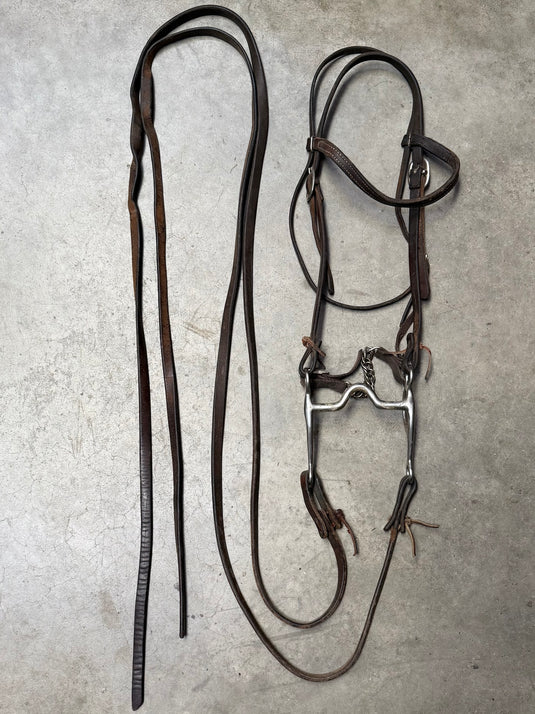 Used Bridle Set - Browband, Solid Port Bit, Split Reins