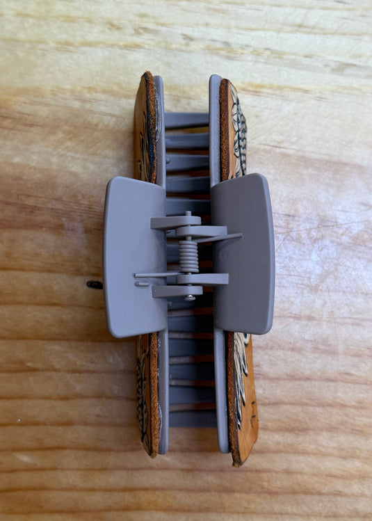 Medium Tooled Leather Claw Hair Clip - Sunflowers