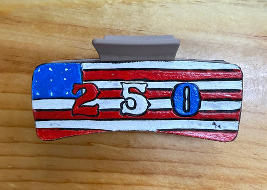 Medium Tooled Leather Claw Hair Clip - 250 USA Flag