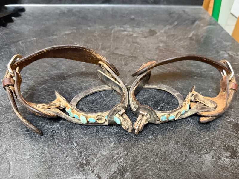 Load image into Gallery viewer, Used Turquoise Stone Spurs &amp; Spur Straps w/ Spur Tiedowns
