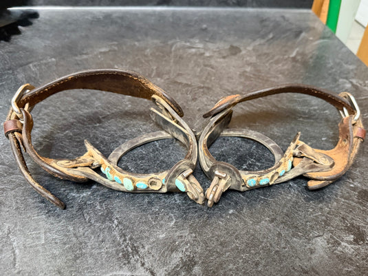 Used Turquoise Stone Spurs & Spur Straps w/ Spur Tiedowns