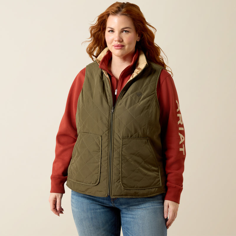 Load image into Gallery viewer, Ariat Womens Dilon 2.0 Insulated Reversible Vest - Ivy Green/Wild Horses Print
