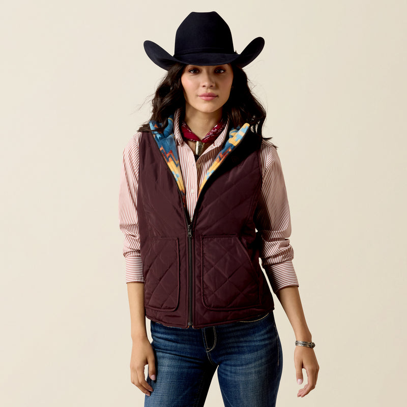 Load image into Gallery viewer, Ariat Womens Dilon 2.0 Insulated Reversible Vest - Chocolate Plum/Lakeside Southwest
