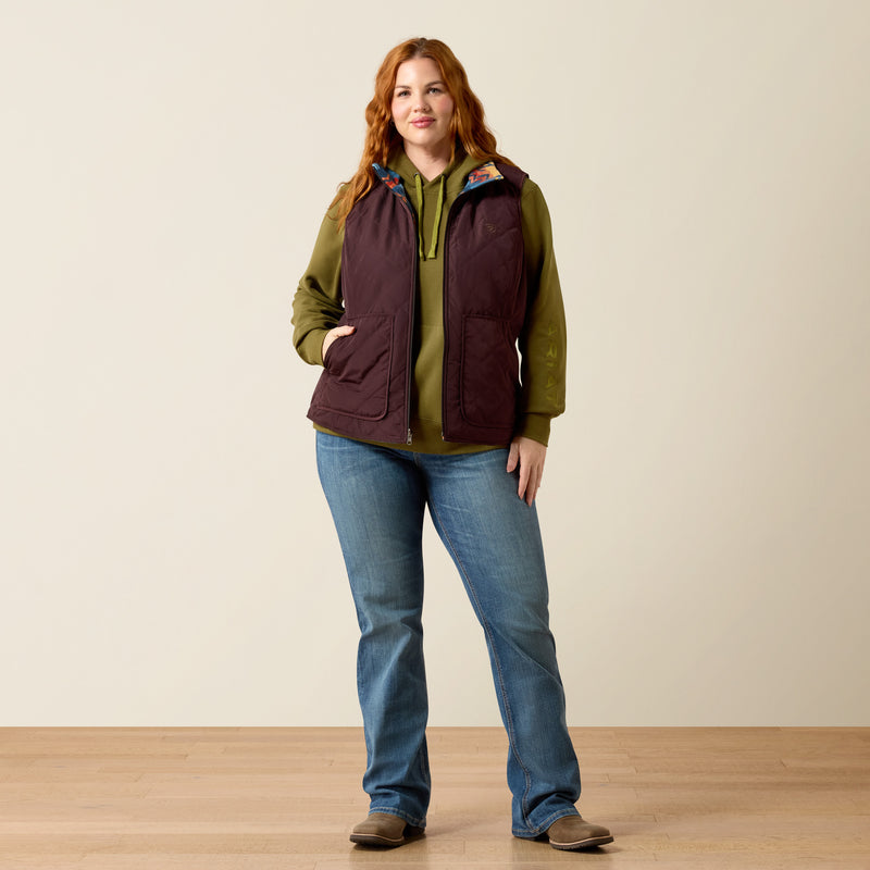 Load image into Gallery viewer, Ariat Womens Dilon 2.0 Insulated Reversible Vest - Chocolate Plum/Lakeside Southwest
