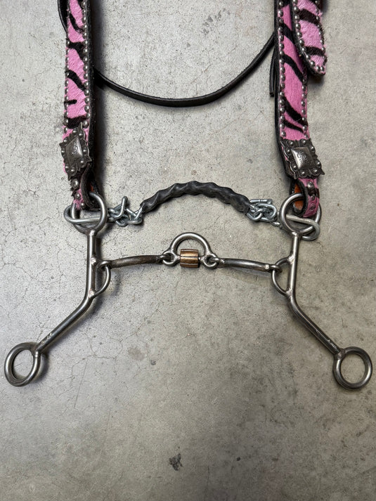 Used Pink Zebra One Ear Headstall & JC