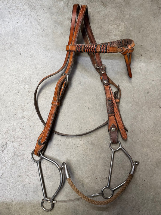 Used Rawhide Braided Futurity Browband Headstall & Reinsman Beetle Hackamore
