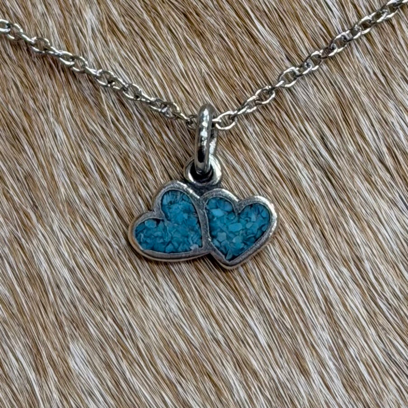 Load image into Gallery viewer, Rocky Mountain Jewelry Stainless Steel Chain Turquoise Double Heart Necklace
