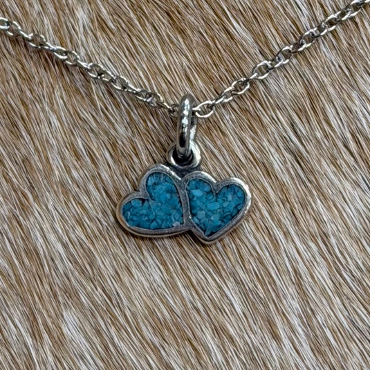Rocky Mountain Jewelry Stainless Steel Chain Turquoise Double Heart Necklace