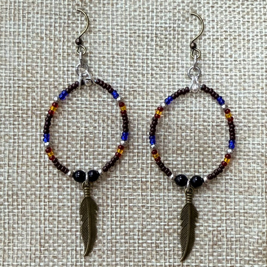 Rocky Mountain Jewelry Onyx & Seed Bead Feather Earrings