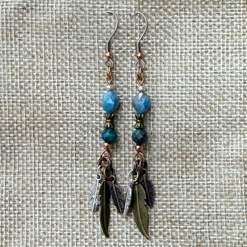 Load image into Gallery viewer, Rocky Mountain Jewelry Turquoise Apatite Feather Earrings
