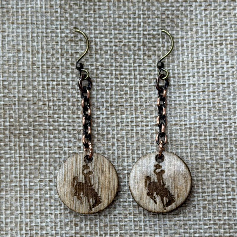 Load image into Gallery viewer, Rocky Mountain Jewelry Chain Link &amp; Bronc Engraved Wood Earrings
