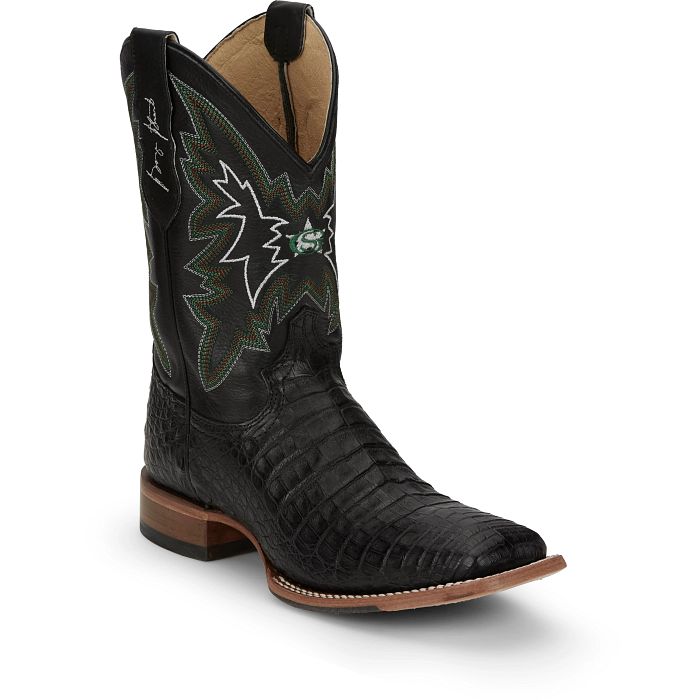 Load image into Gallery viewer, Justin 11" George Strait Haggard Caiman Boot - Black
