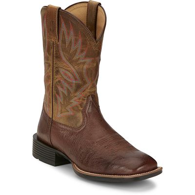 Load image into Gallery viewer, Justin 11" Conroe Square Toe Smooth Ostrich Print Boot - Kango Tobacco
