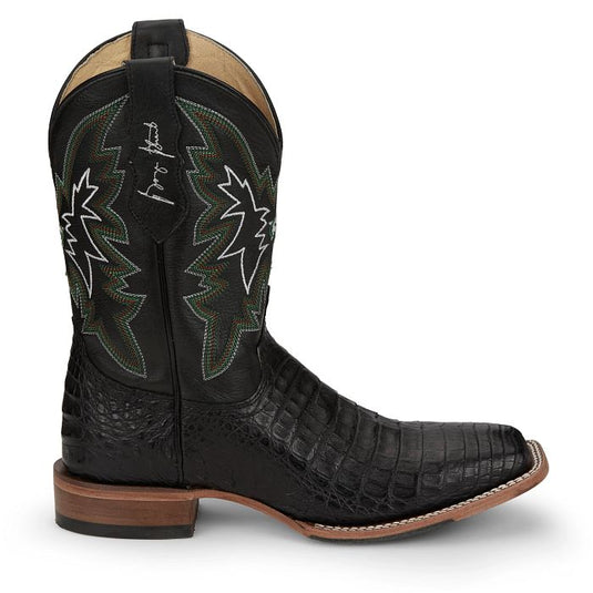 Justin 11" George Strait Haggard Caiman Boot - Black