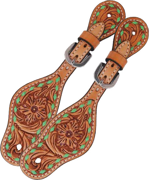 Rafter T Floral Tooling & Lime Green Buckstitch Spur Strap - Kids