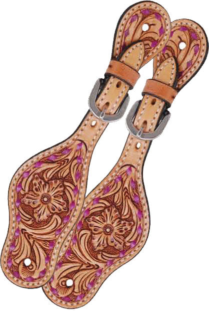 Rafter T Floral Tooling & Purple Buckstitch Spur Strap - Kids