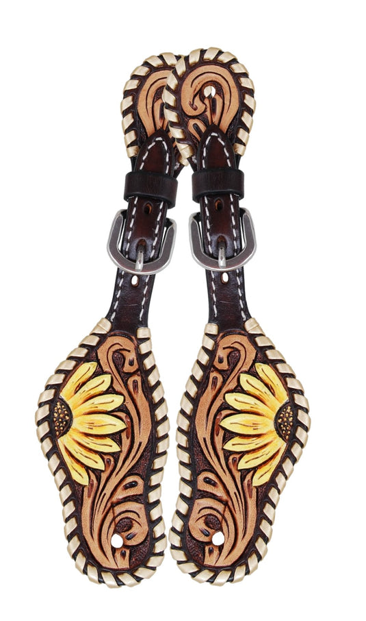 Rafter T Painted Sunflower Tooling & Metallic Whipstitch Spur Straps - Kids