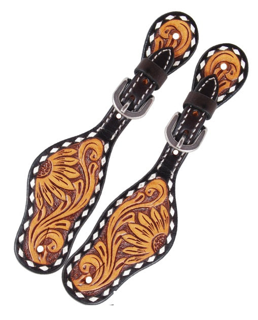Rafter T Sunflower Tooling & White Buckstitch Spur Straps - Kids