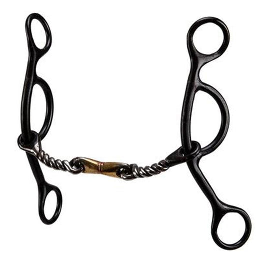 Dutton Long Traditional Swept Back Shank Three Piece Twisted Wire Dog Bone Gag Bit