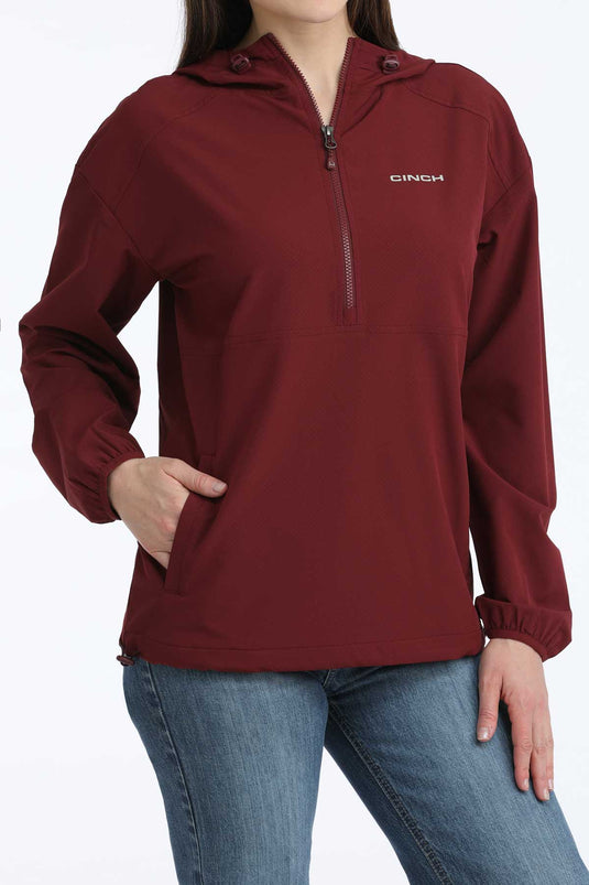 Cinch Womens 1/2 Zip Dobby Windbreaker Pullover - Burgundy