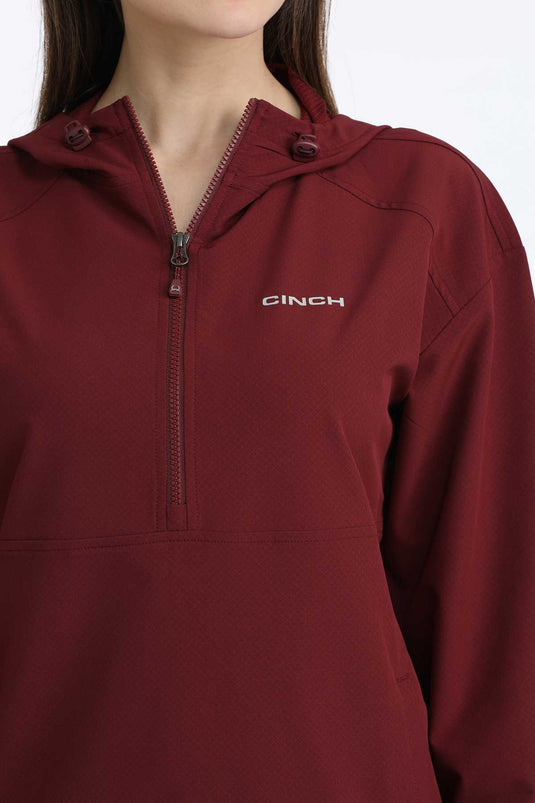 Cinch Womens 1/2 Zip Dobby Windbreaker Pullover - Burgundy