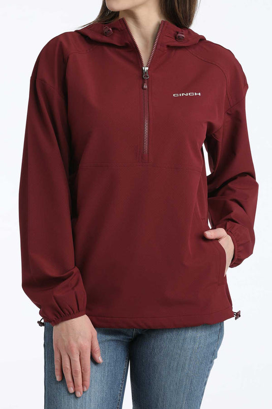Cinch Womens 1/2 Zip Dobby Windbreaker Pullover - Burgundy