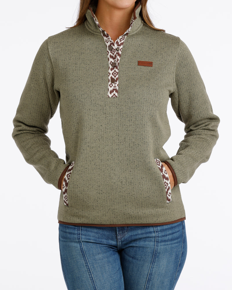 Load image into Gallery viewer, Cinch Womens 1/4 Button Sweater Knit Fleece Pullover - Olive
