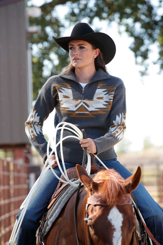 Cinch Womens 1/4 Zip Sweater Knit Pullover - Charcoal