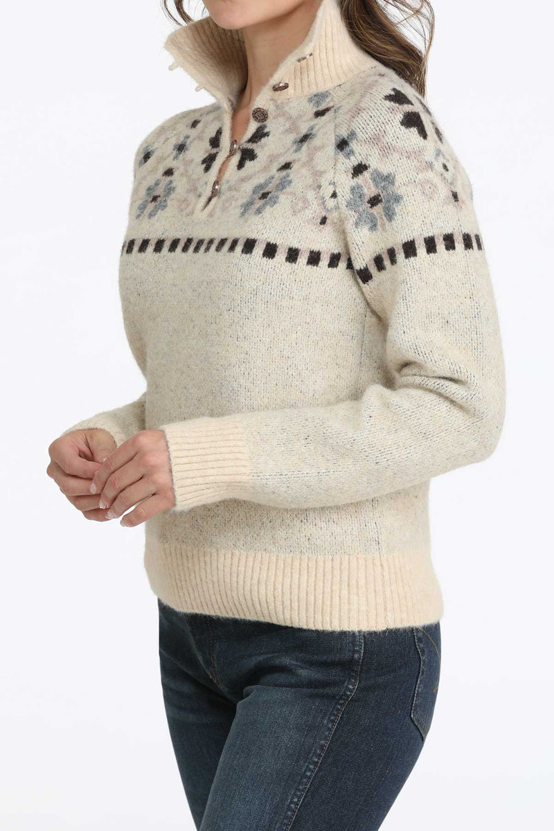 Load image into Gallery viewer, Cinch Womens 1/4 Button Sweater Knit Pullover - Cream
