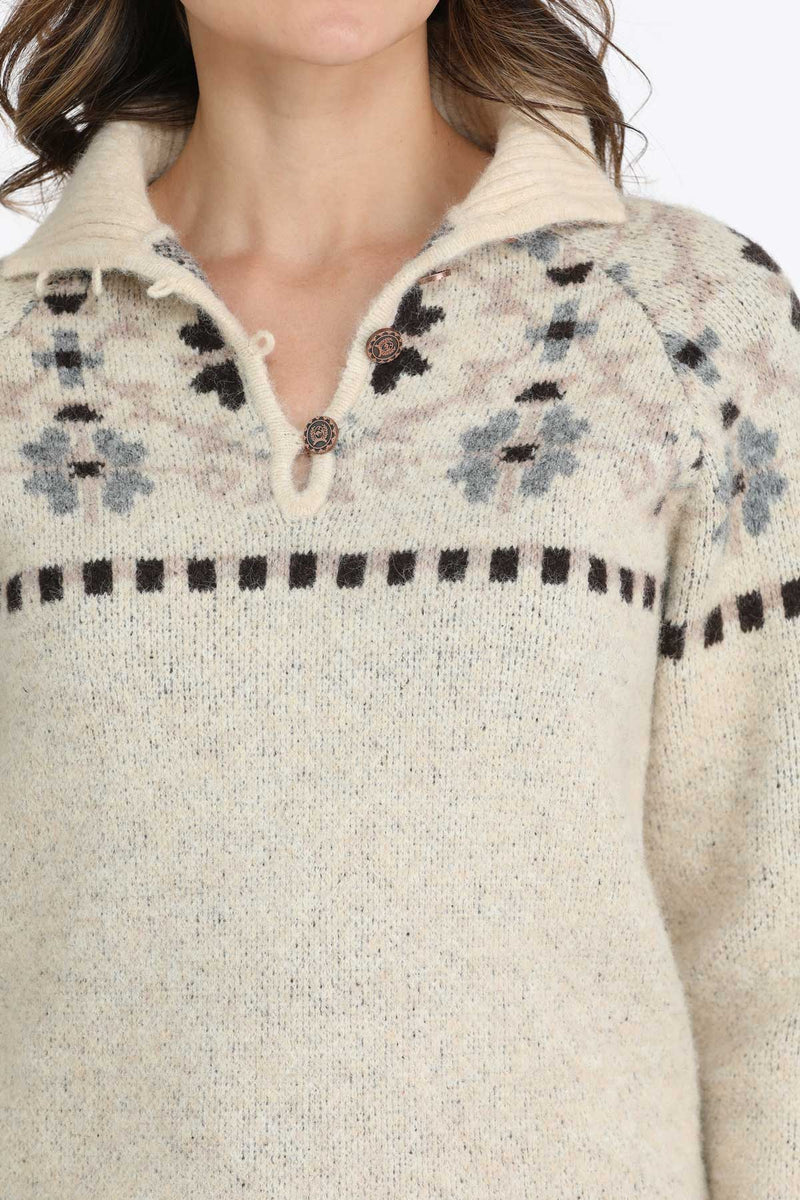 Load image into Gallery viewer, Cinch Womens 1/4 Button Sweater Knit Pullover - Cream
