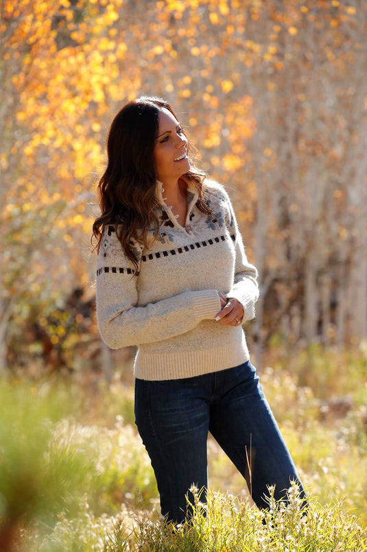 Cinch Womens 1/4 Button Sweater Knit Pullover - Cream