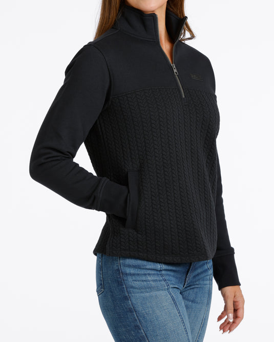 Cinch Womens 1/4 Zip Rib Knit Pullover - Black