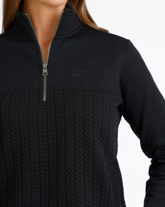Cinch Womens 1/4 Zip Rib Knit Pullover - Black