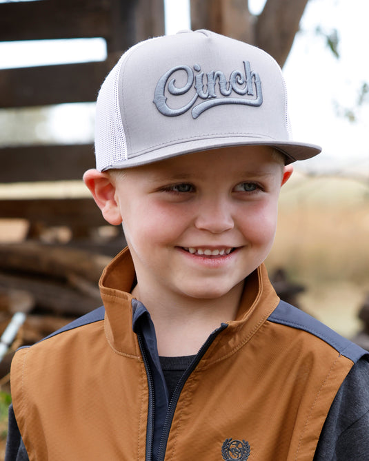 Cinch Boys 3D Embroidered Trucker Ball Cap - Gray