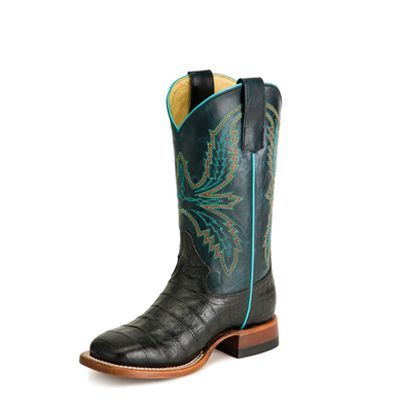 Macie Bean Kid's Navy Explosion DB Toe Boot - Black Caiman Belly Print