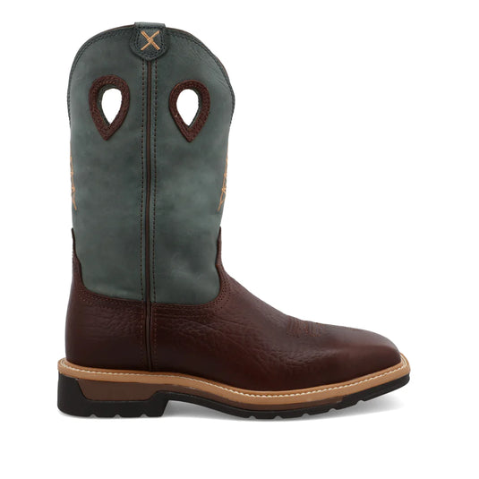 Twisted X 12" Cowboy Work Boot - Oiled Cognac/Blue