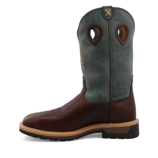 Twisted X 12" Cowboy Work Boot - Oiled Cognac/Blue