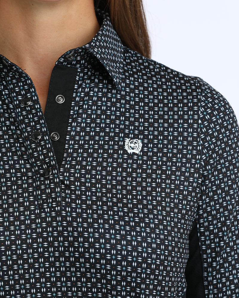 Load image into Gallery viewer, Cinch Womens Hybrid ARENAFLEX Long Sleeve Geometric Print Shirt - Black
