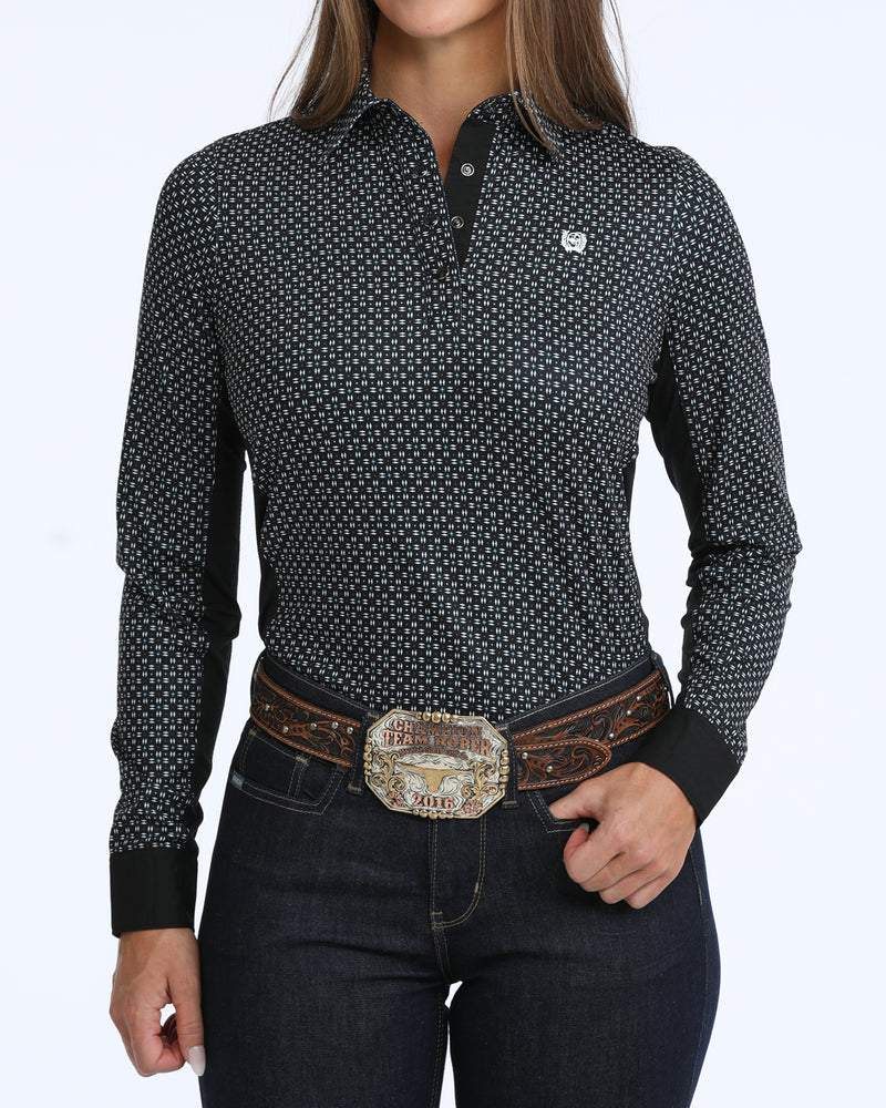 Load image into Gallery viewer, Cinch Womens Hybrid ARENAFLEX Long Sleeve Geometric Print Shirt - Black
