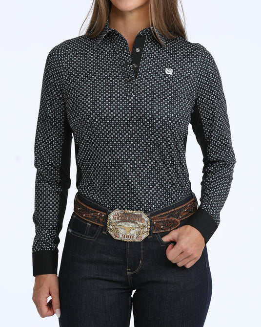 Cinch Womens Hybrid ARENAFLEX Long Sleeve Geometric Print Shirt - Black