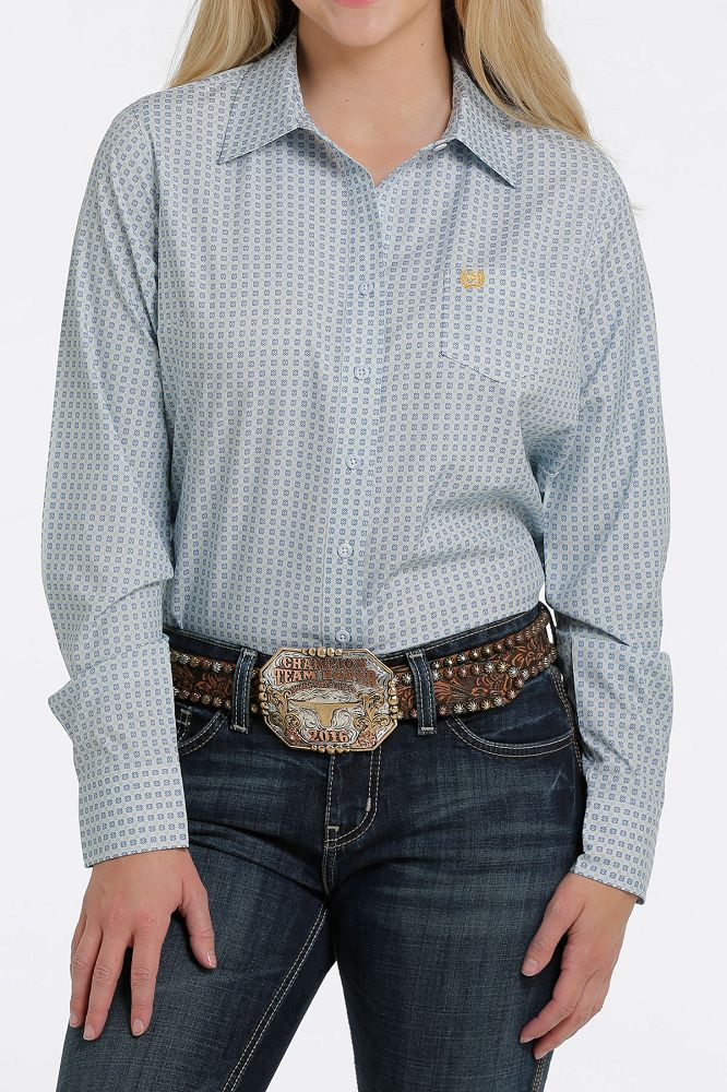 Load image into Gallery viewer, Cinch Womens ARENAFLEX Long Sleeve Print Shirt - Light Blue
