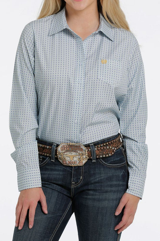 Cinch Womens ARENAFLEX Long Sleeve Print Shirt - Light Blue