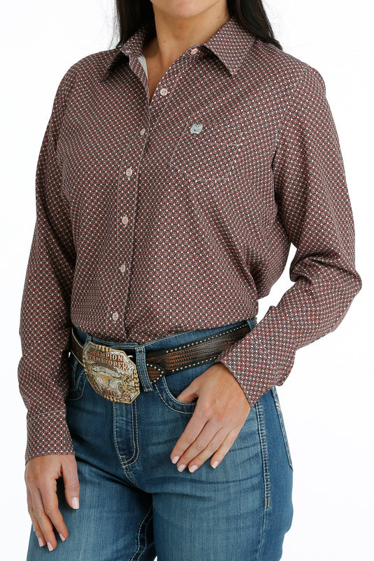 Cinch Womens ARENAFLEX Long Sleeve Print Shirt - Peach