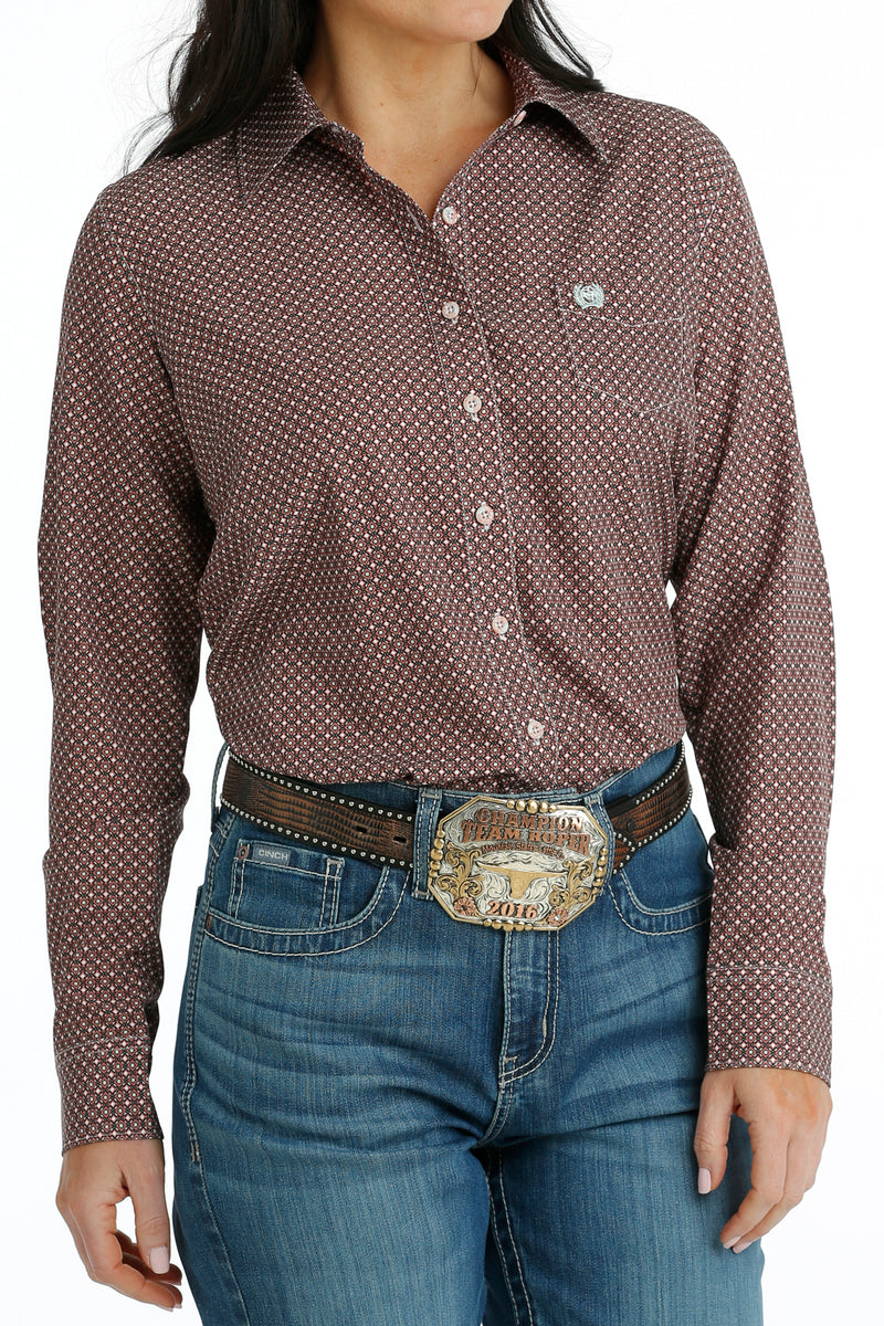 Load image into Gallery viewer, Cinch Womens ARENAFLEX Long Sleeve Print Shirt - Peach
