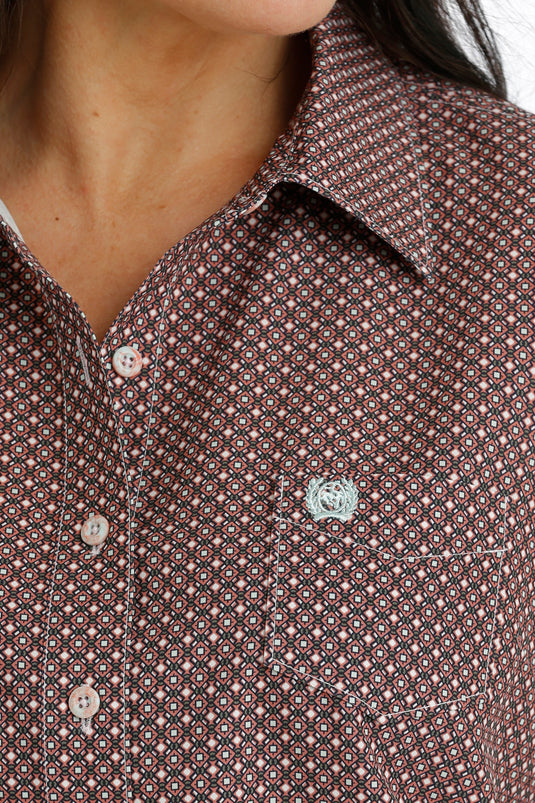 Cinch Womens ARENAFLEX Long Sleeve Print Shirt - Peach