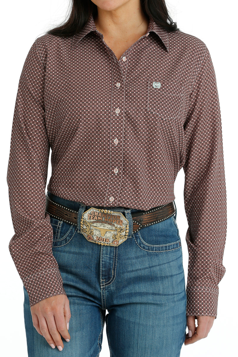 Load image into Gallery viewer, Cinch Womens ARENAFLEX Long Sleeve Print Shirt - Peach
