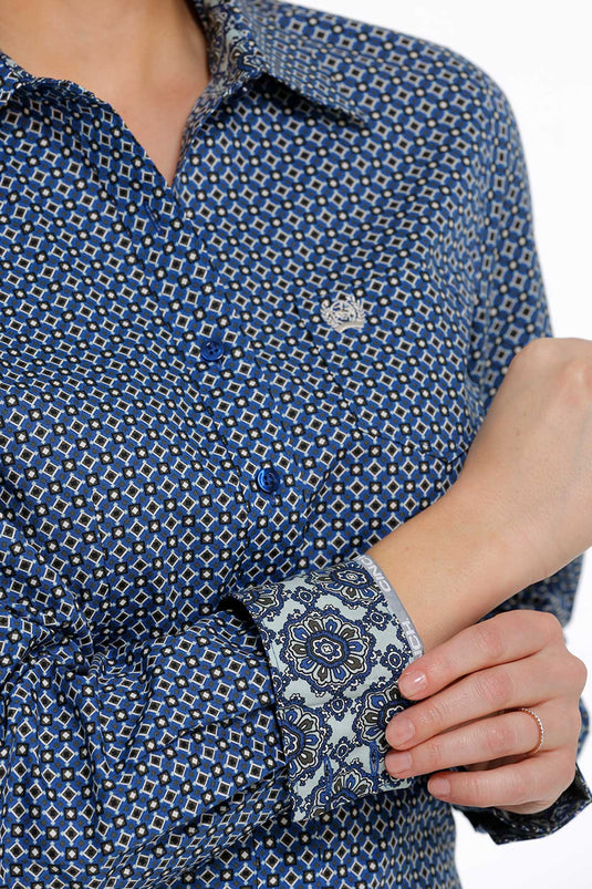 Cinch Womens Long Sleeve Print Shirt - Blue